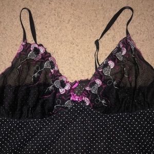 Black and pink polka dot lace chemise